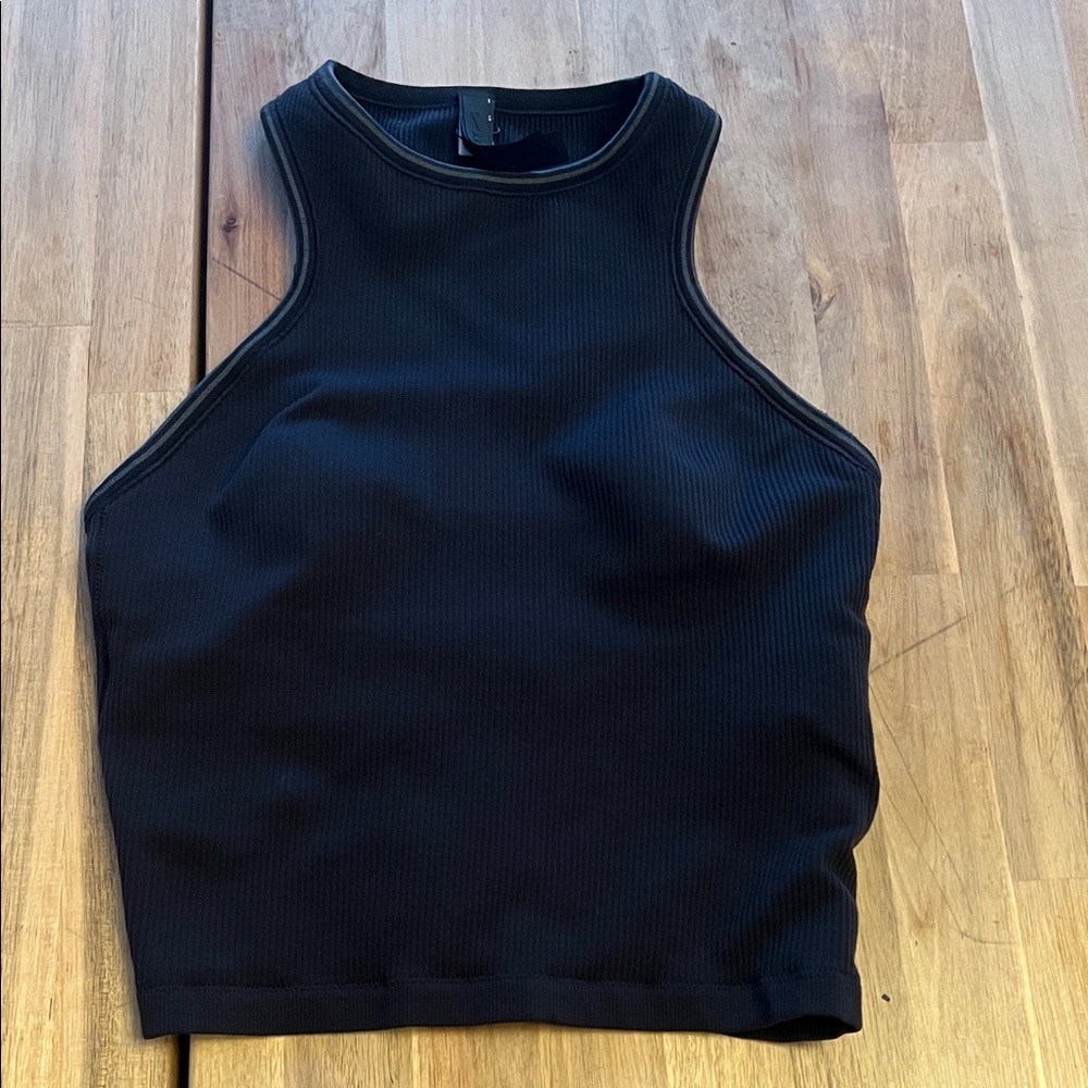SKIMS Black Ribbed High-Neck Crop Tank